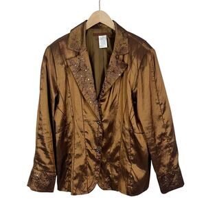 Vintage Alain Weiz Metallic Brown Bronze Sequin Blazer Jacket Size 14